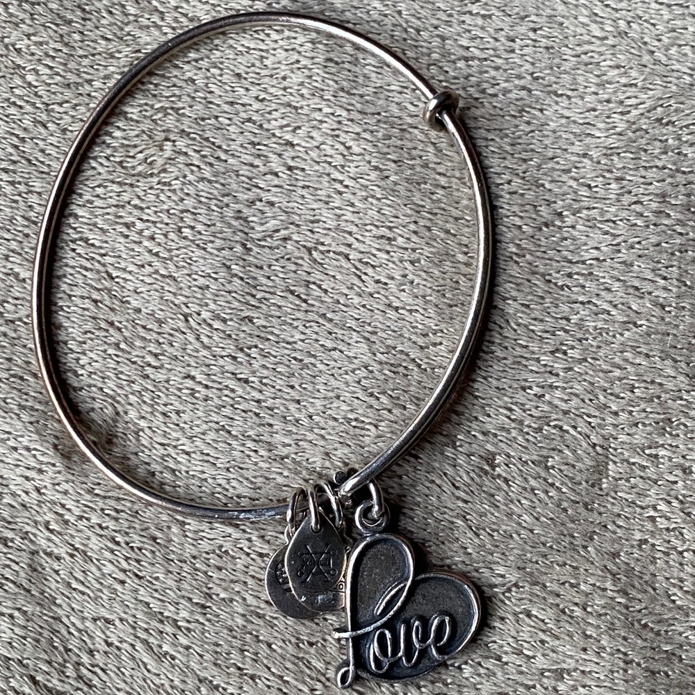 Alex and Ani silver bracelet “love” heart charm